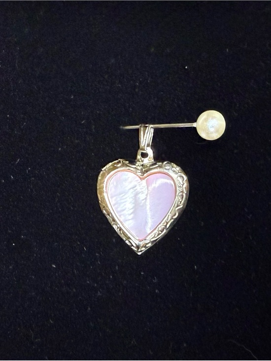 Jewelry - 925 Sterling Silver Heart Locket with Pink Faux Mother-of-Pearl Inlay